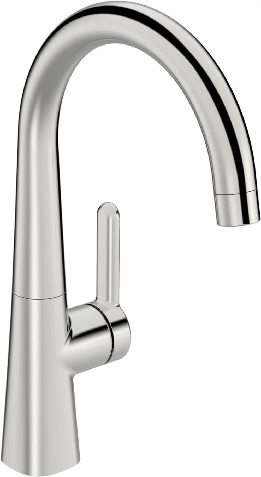 Einhebelmischer in Chrom von HANSA mit hohem, geschwungenen Auslauf und seitlichem Hebel, geeignet für die Montage an einem Waschtisch.